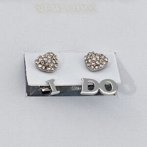 Kleinfeld Earrings Silver Tone 'I DO' Crystal Heart Drop Bridal Wedding Gift New